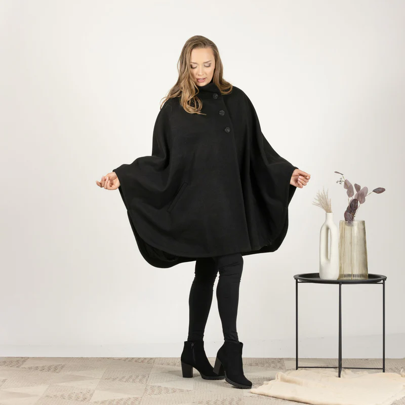 Poncho coat styled for fall