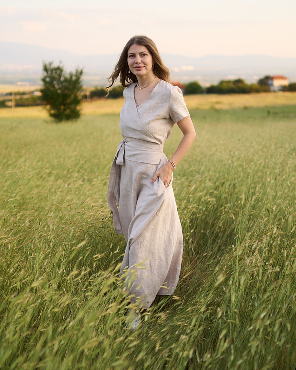 Maxi linen dress with pockets