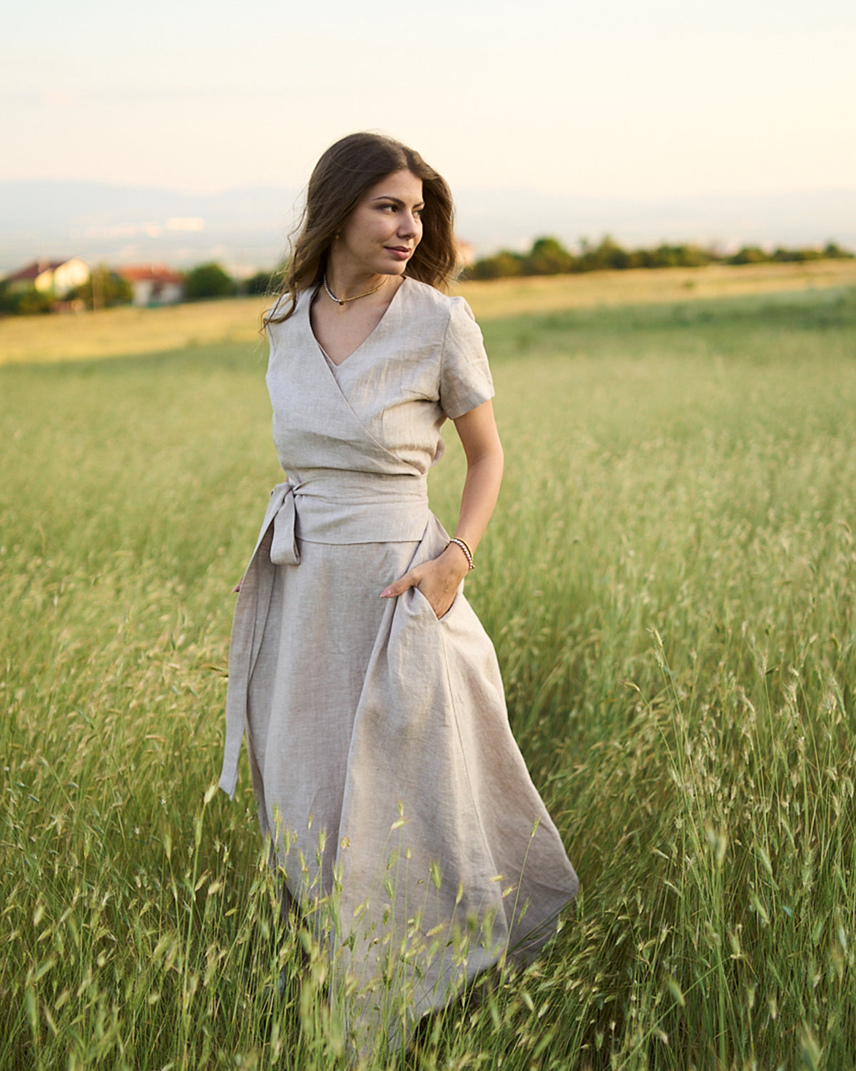 Maxi linen wrap dress