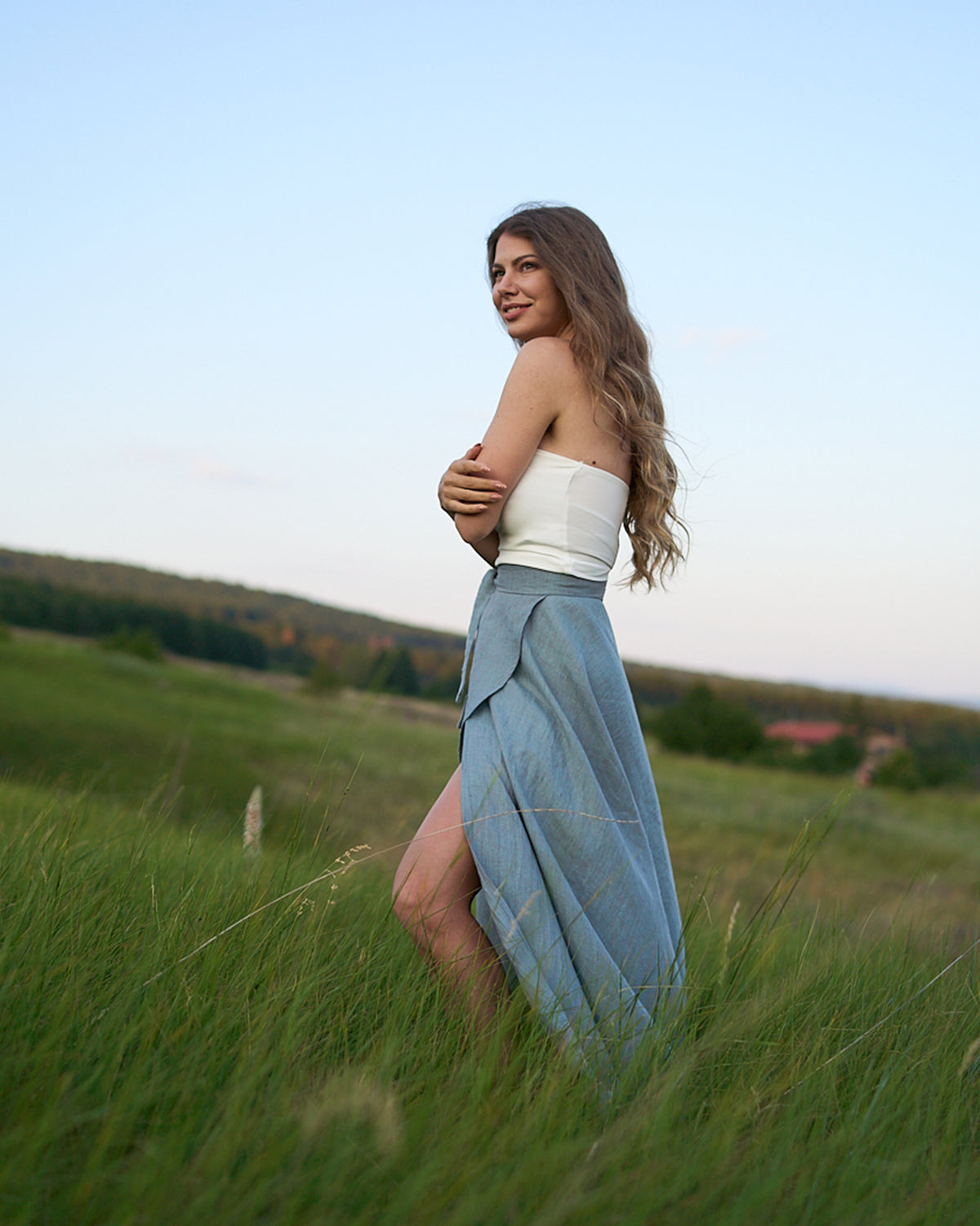 Long linen wrap skirt