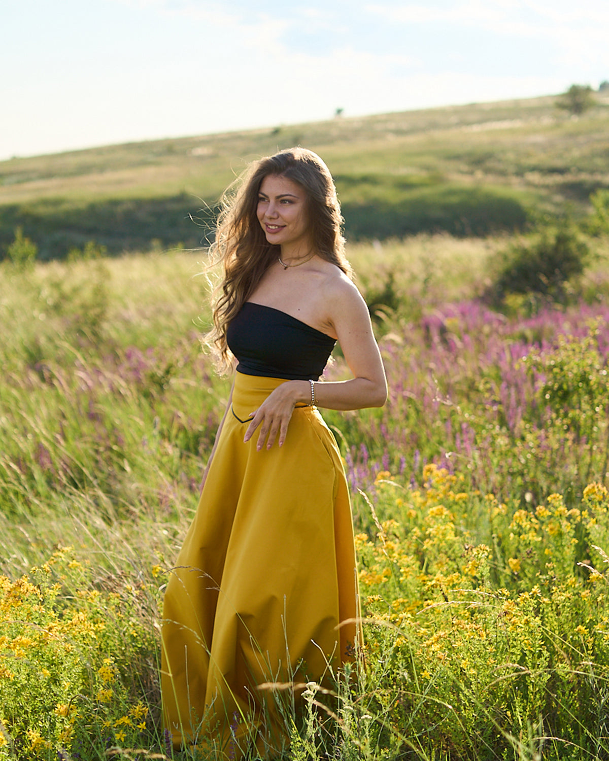 Maxi cotton yellow skirt