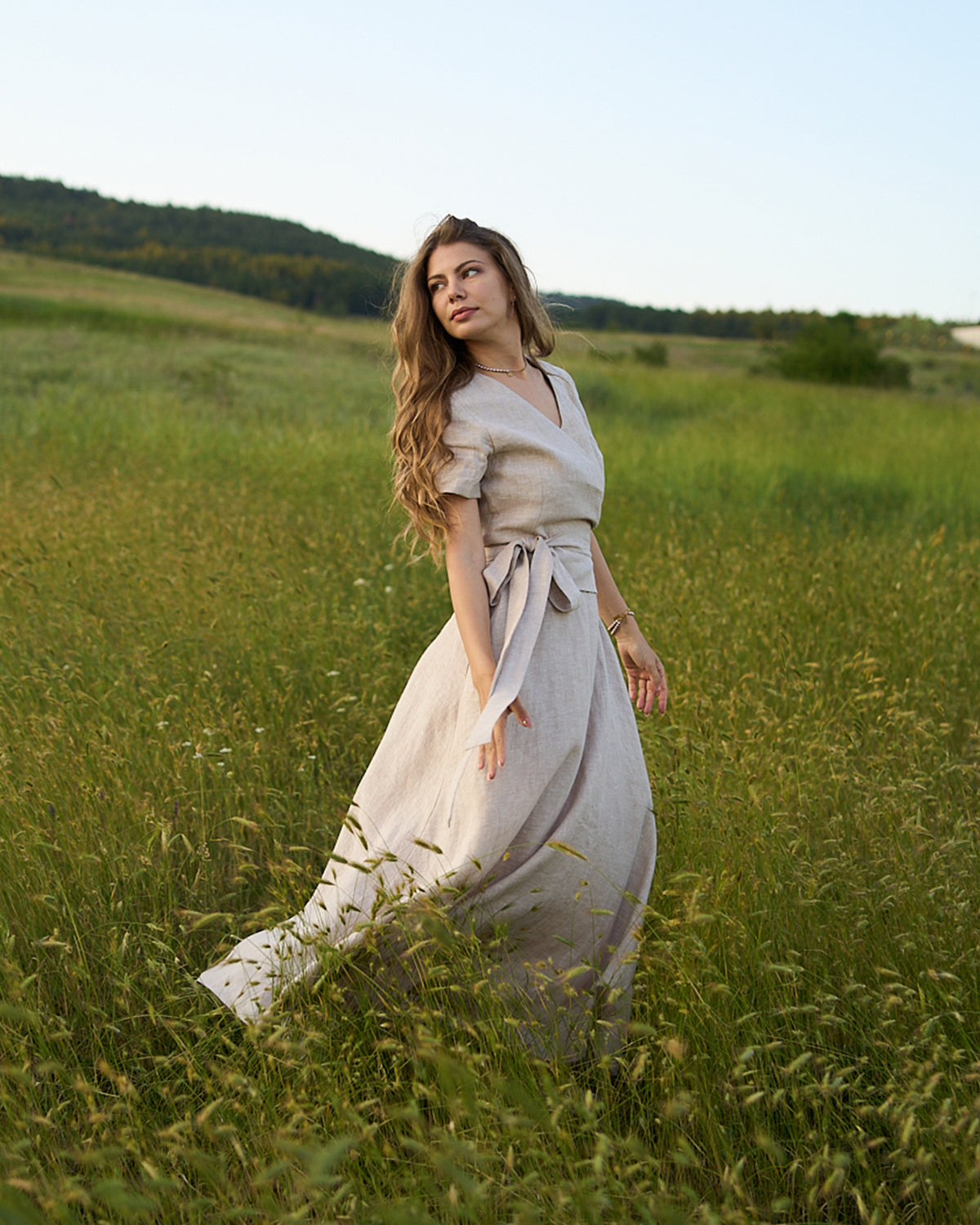 Side view of long linen dress