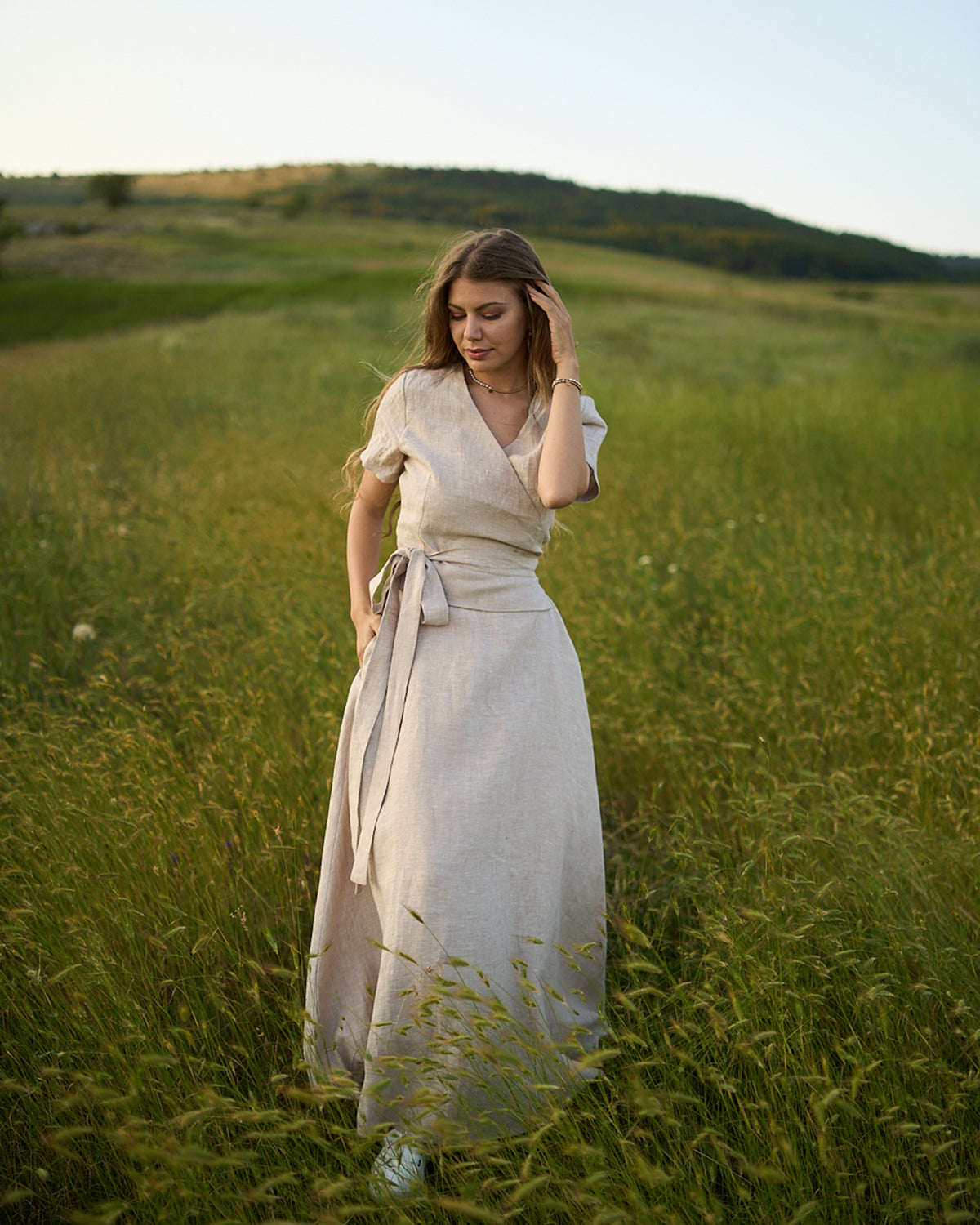 Linen dress with V-neck