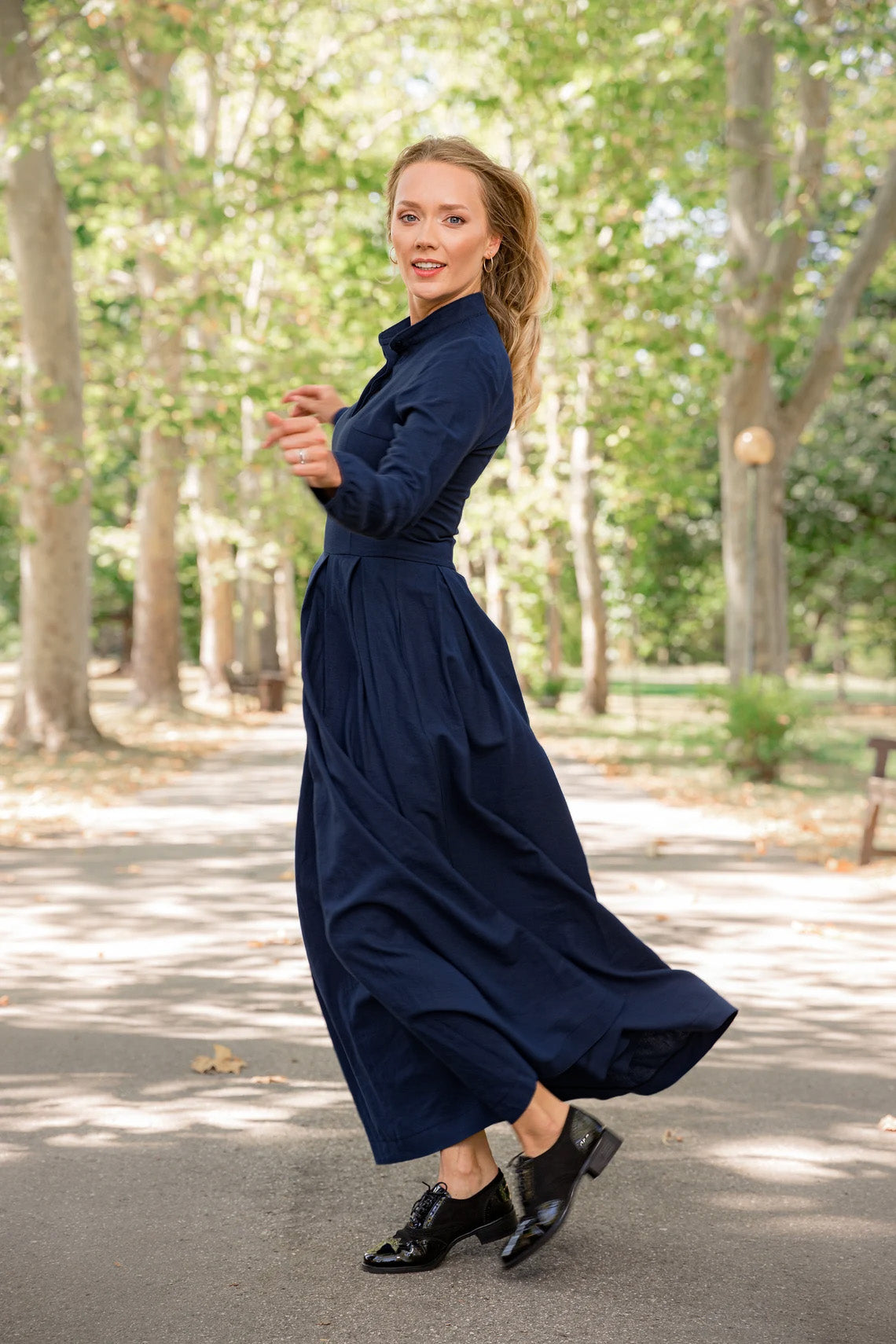 Lace-up neckline Linen Prairie Maxi Dress - from NikkaPlace | Effortless fashion for easy living