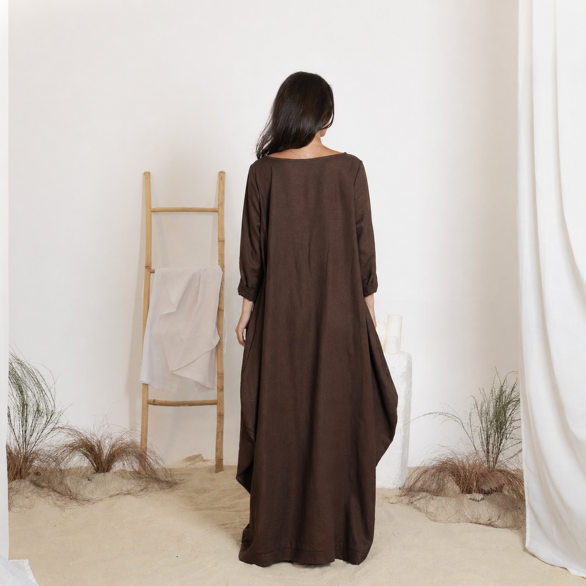 Maxi linen chocolate dress