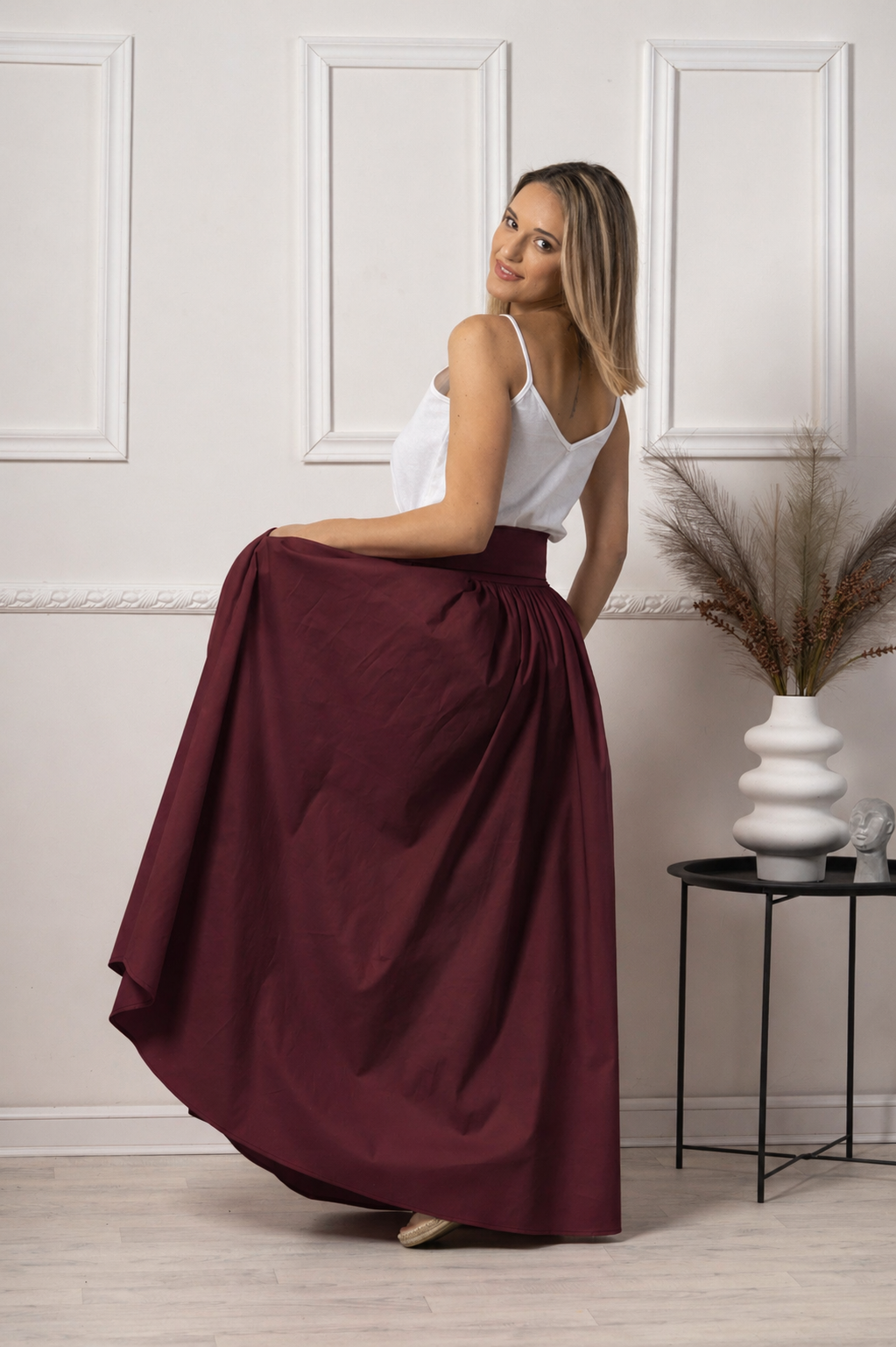 Maxi cotton burgundy skirt