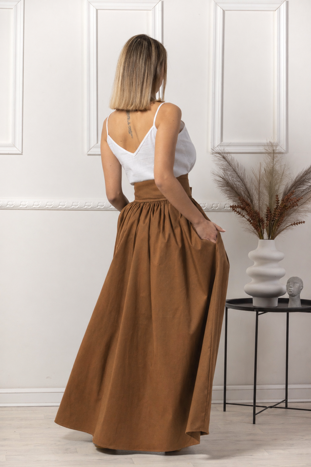 Back view of maxi cotton skirt