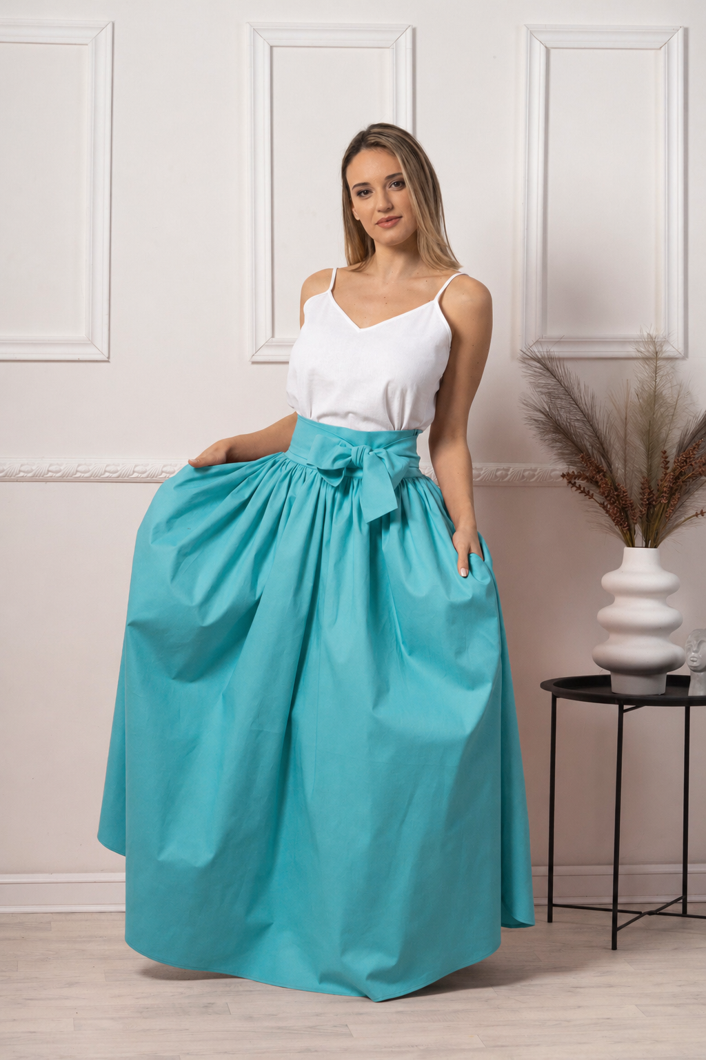 Maxi cotton skirt with bow detail