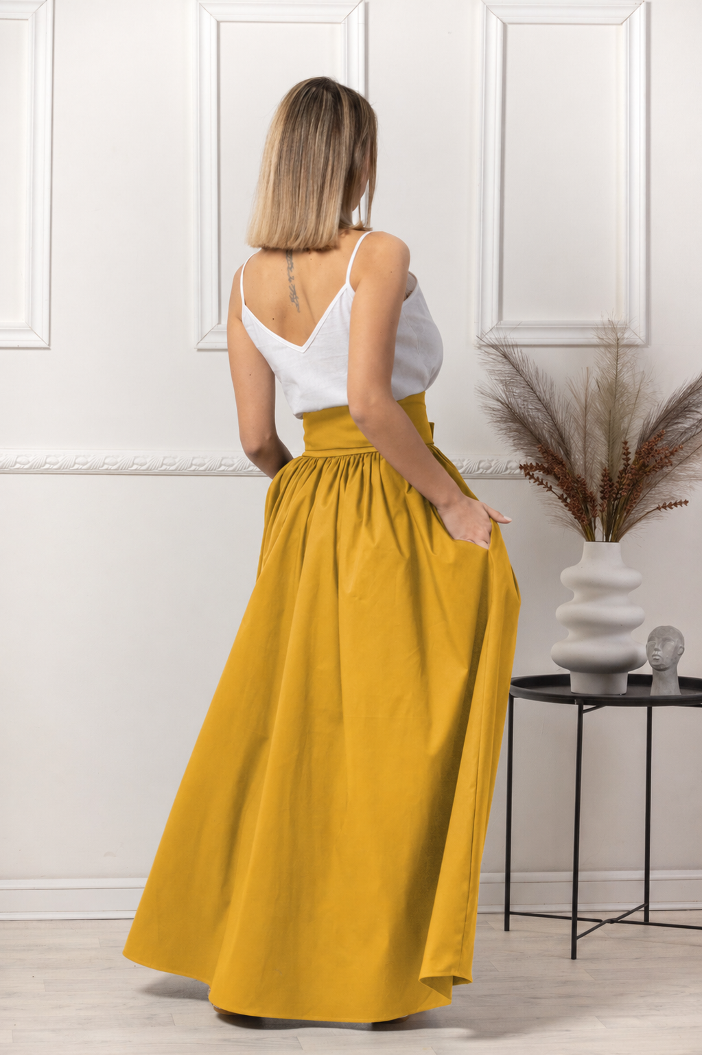 Back view maxi cotton skirt