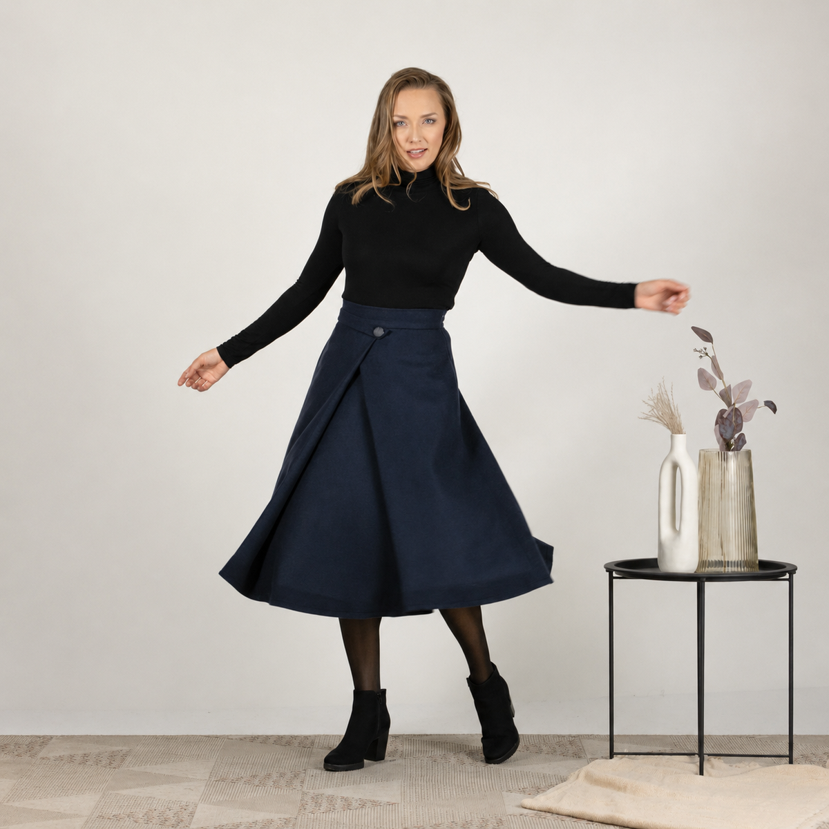 Midi wool flared skirt
