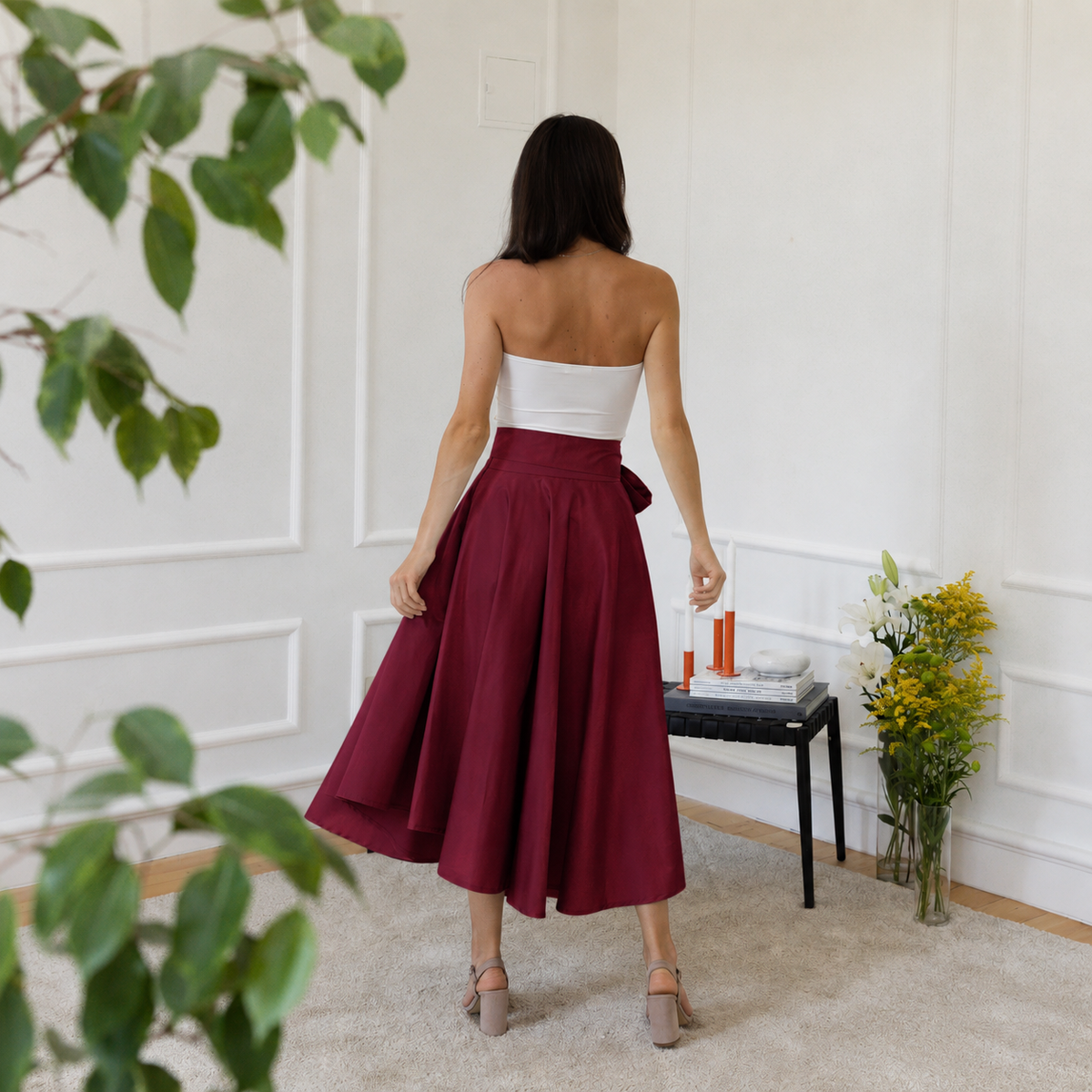 High waist midi cotton skirt