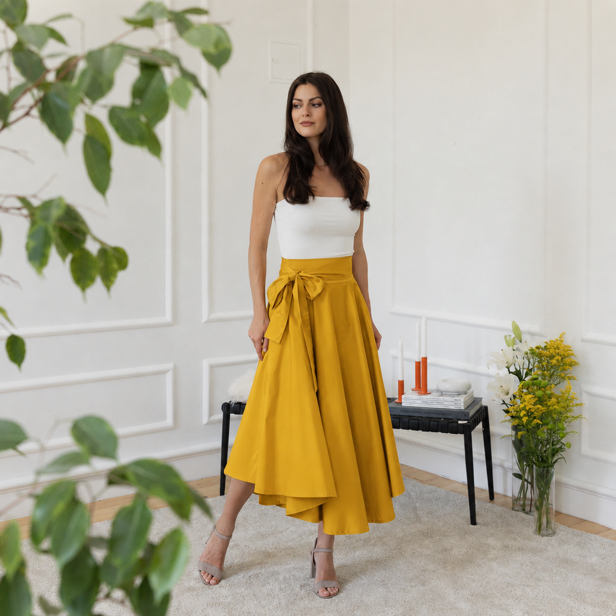 High waist cotton skirt