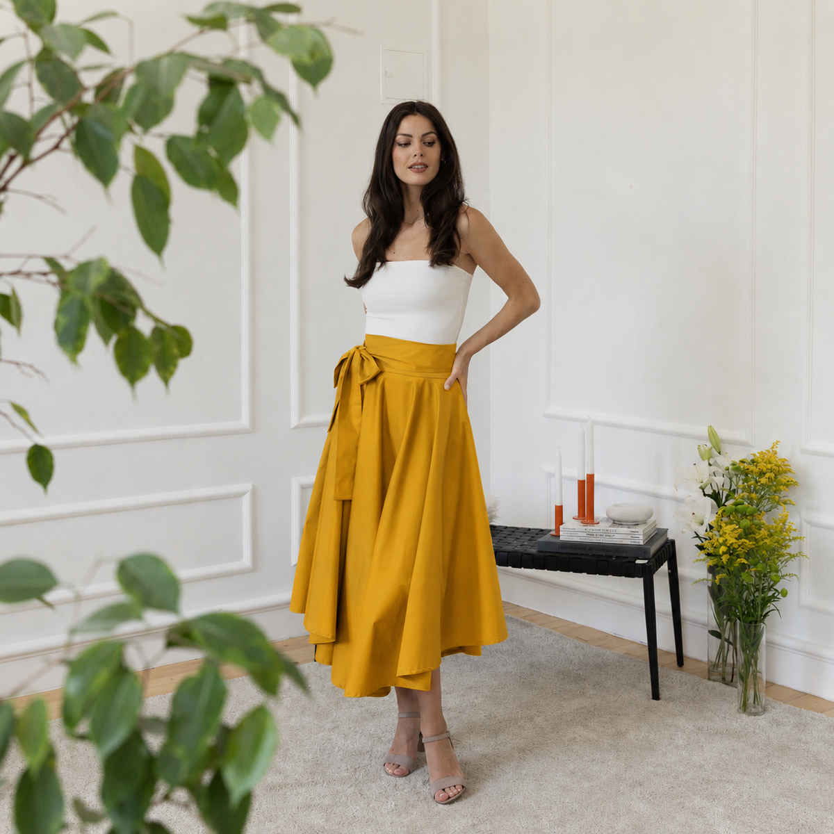 Yellow high waist skirt