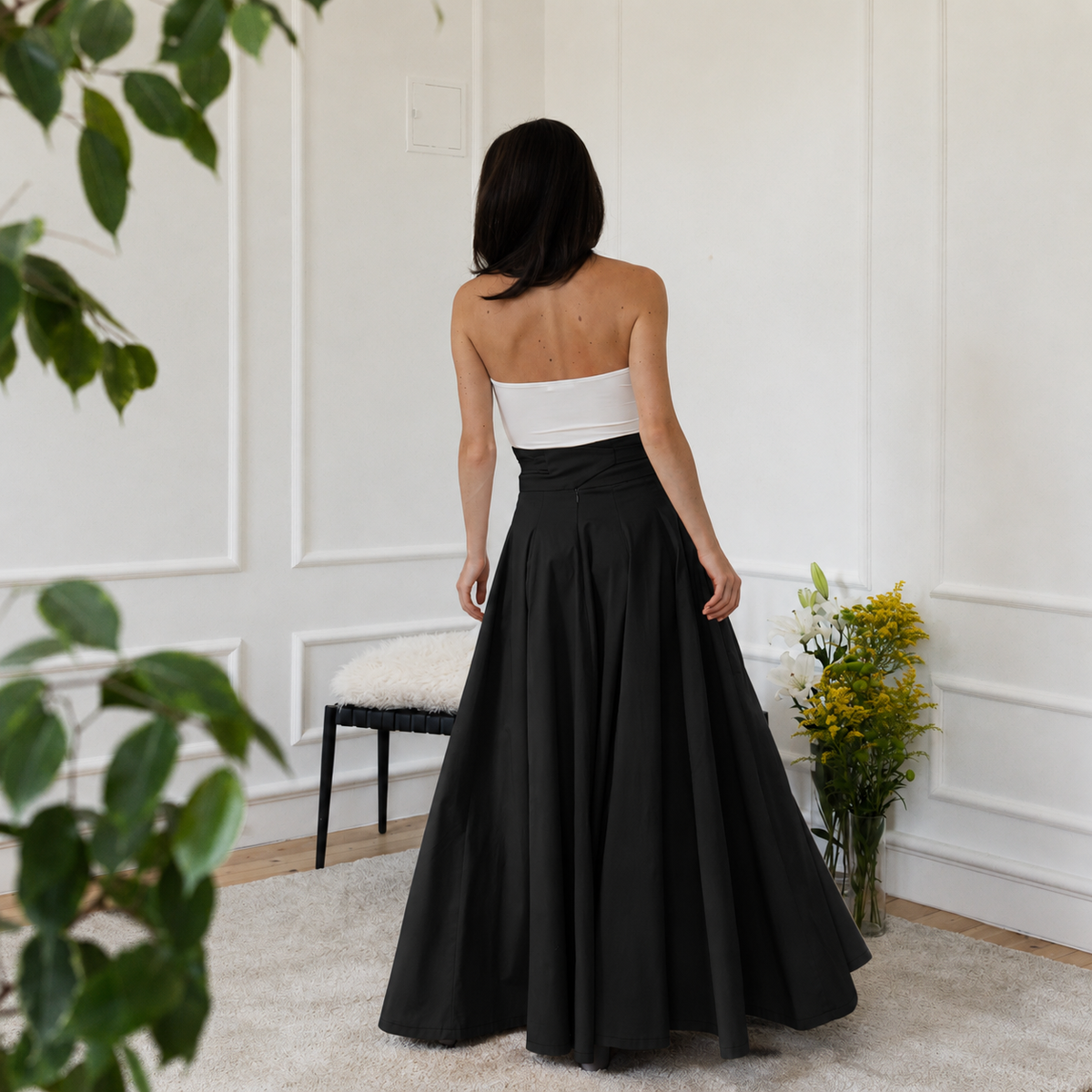 Maxi cotton black skirt