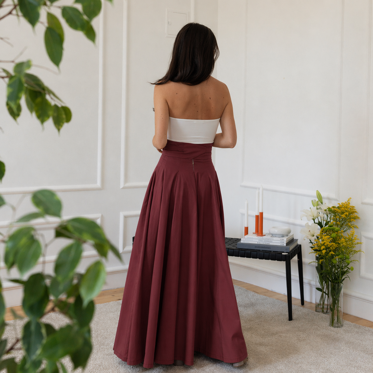 Back view of maxi cotton skirt