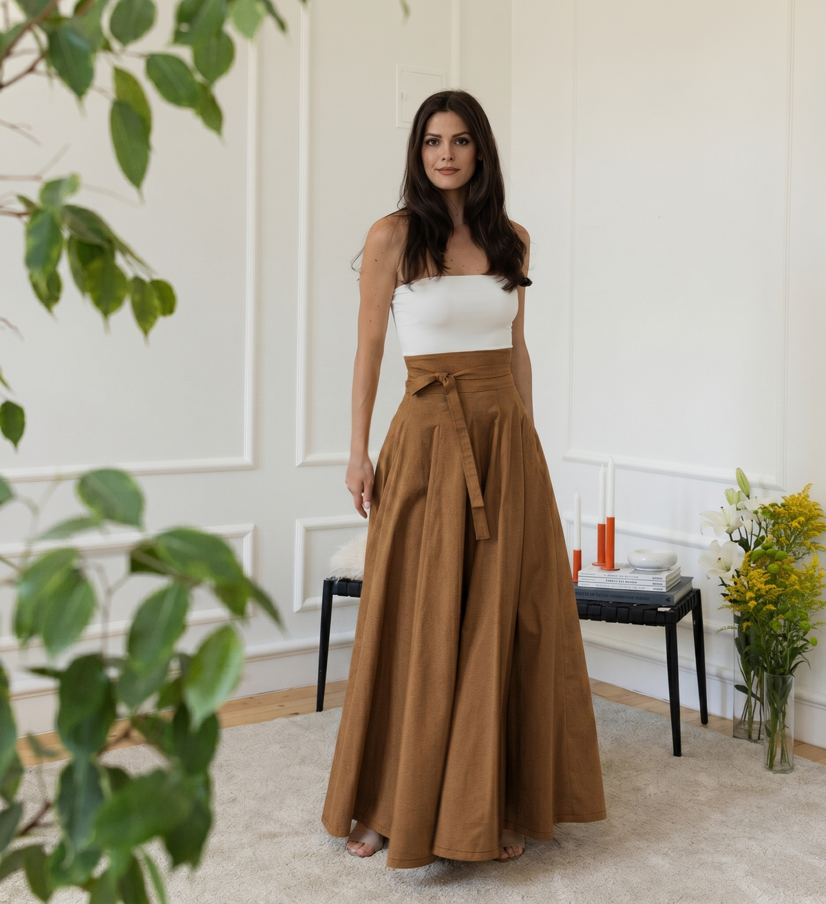 Cotton skirt in light brown