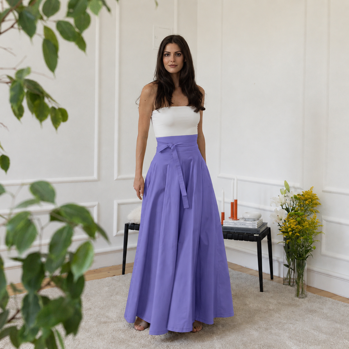 High-waisted maxi cotton skirt