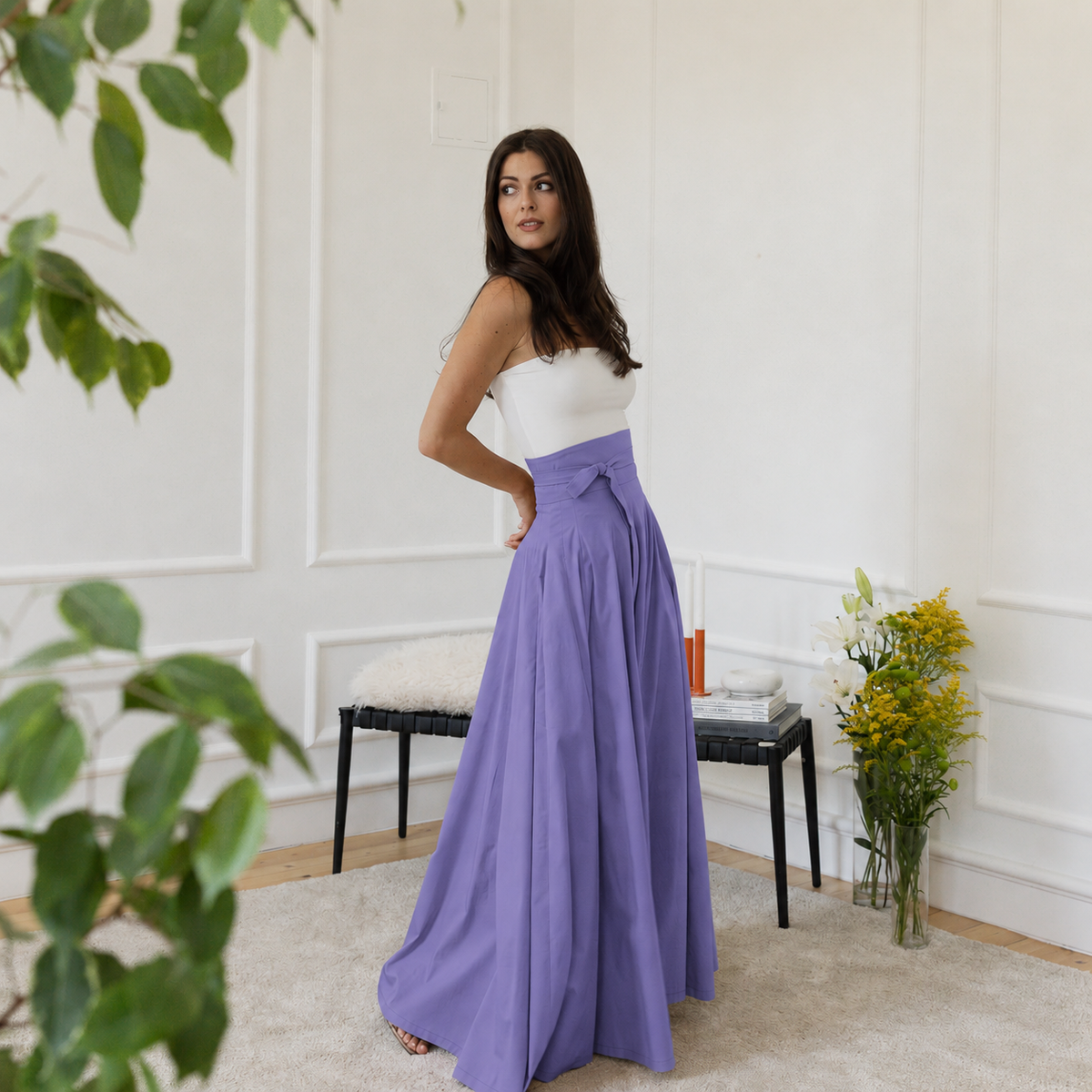 Side view of maxi cotton skirt