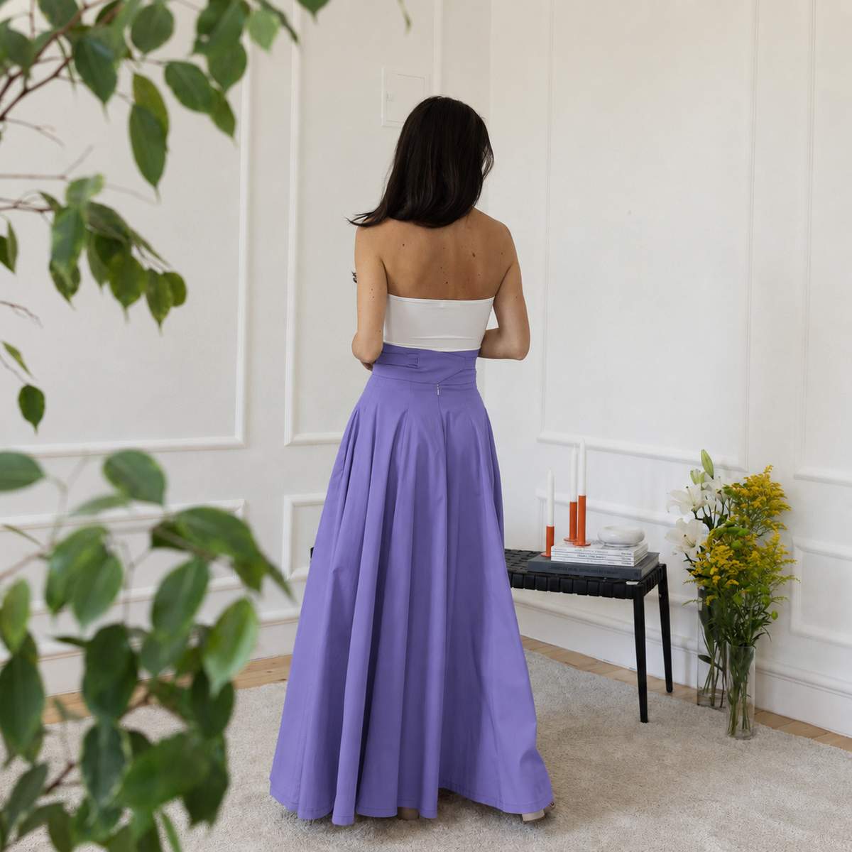 Back view of maxi purple skirt