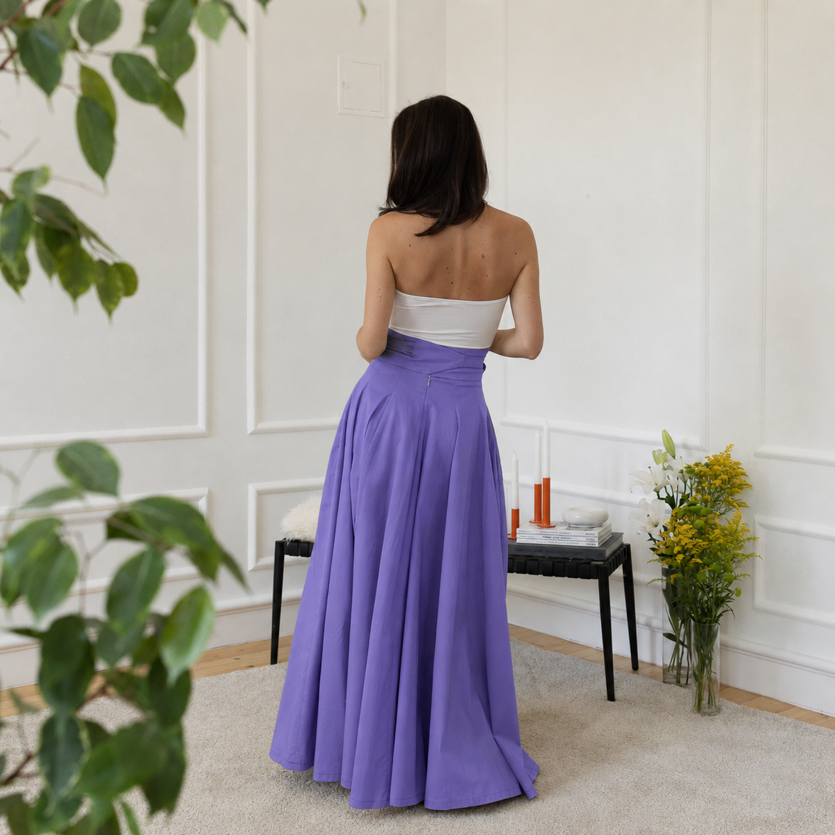 High-waisted maxi cotton skirt
