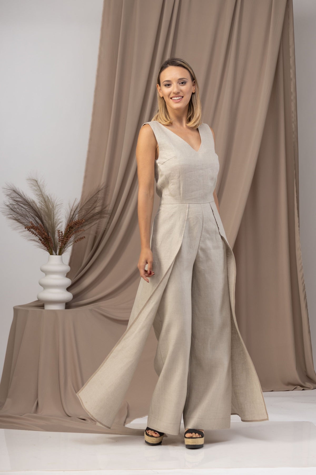 Linen Maxi Jumpsuit with Flaps in a beautiful floral print - from NikkaPlace | Effortless fashion for easy living