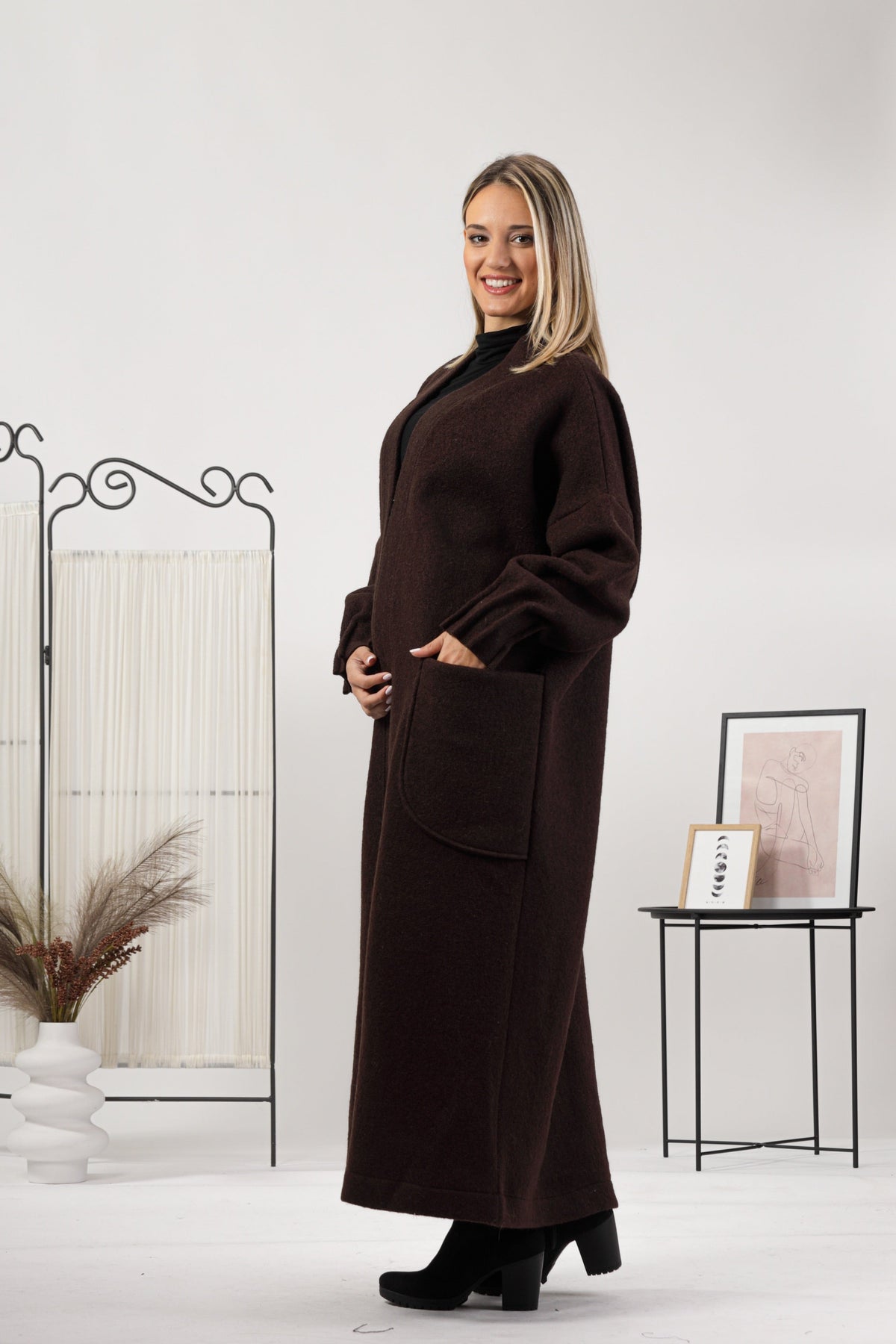 Charcoal Warm Wool Maxi Cardigan Hook Closure Detail - from Nikka Place | Effortless fashion for easy living
