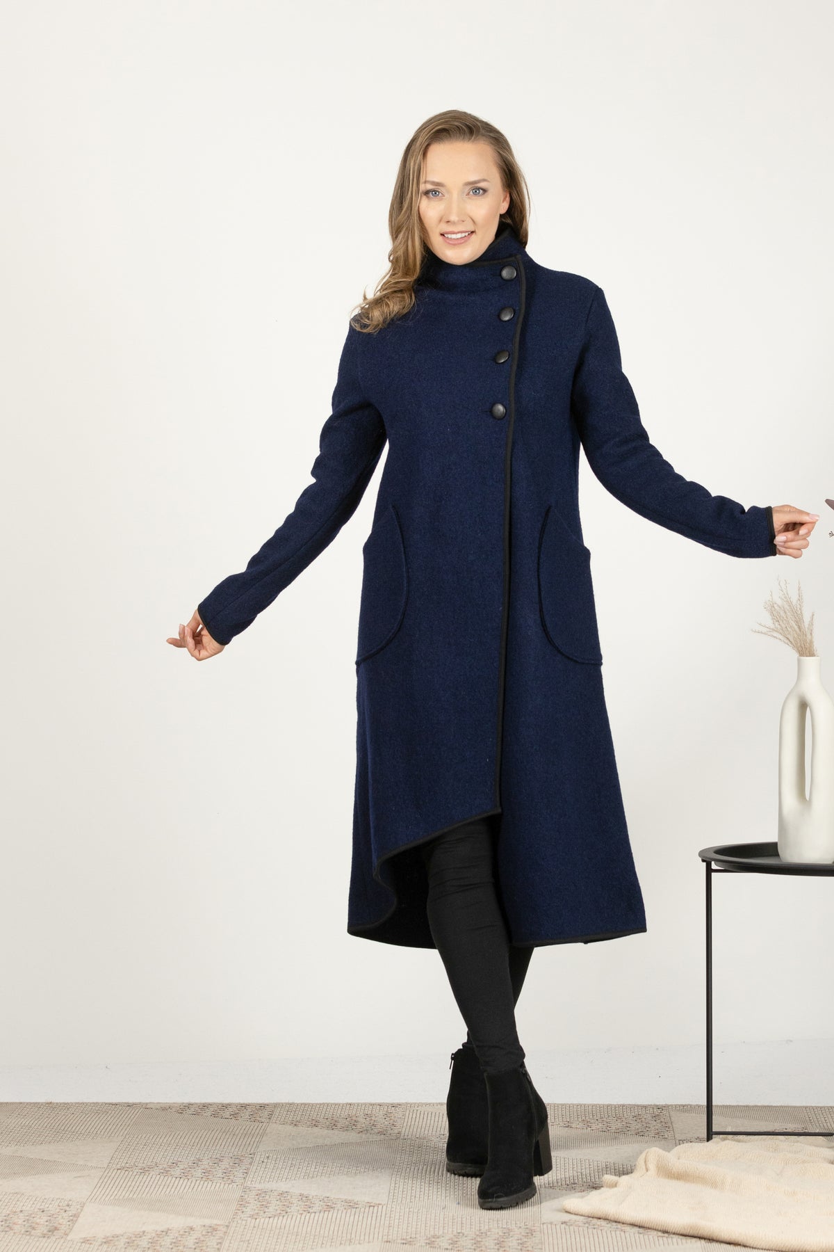 Woman wearing a blue cardigan
