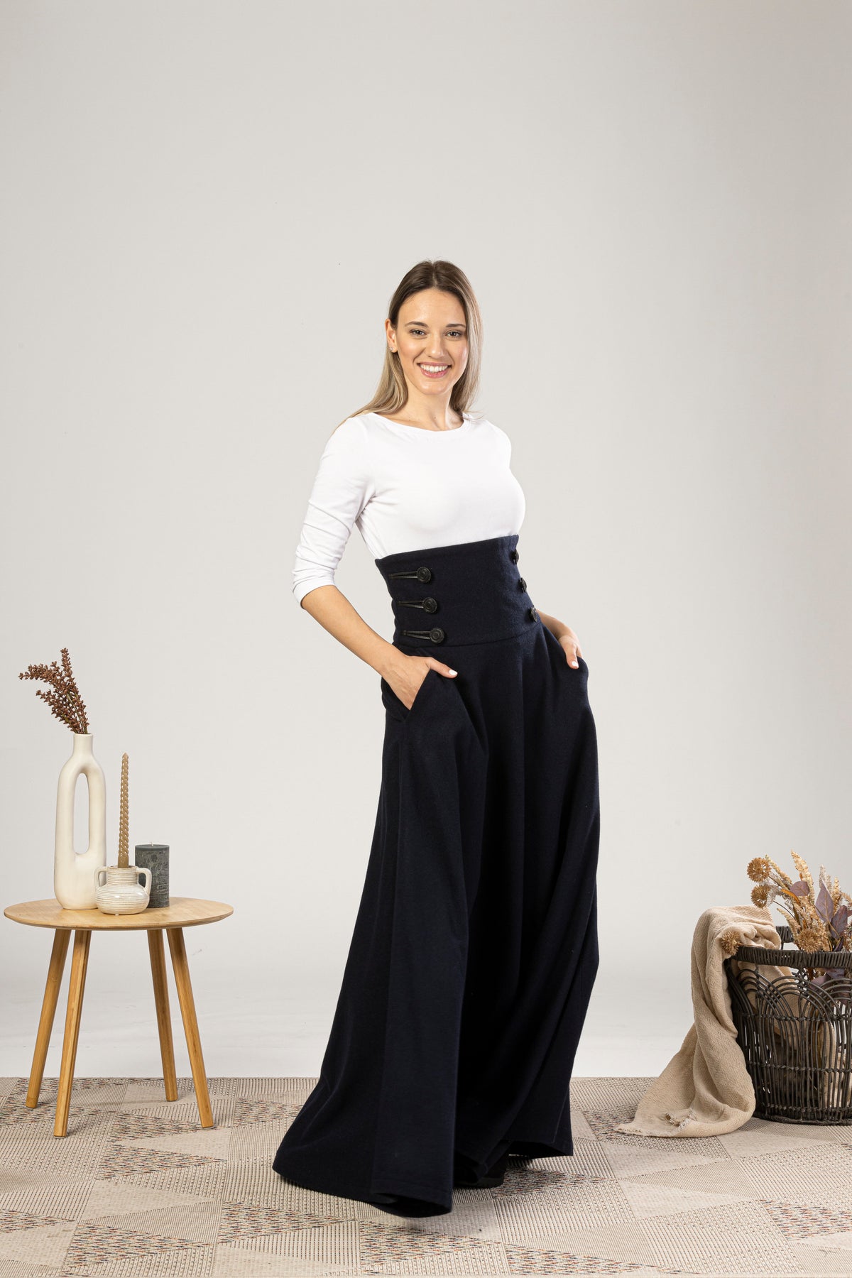 Dark Blue Winter Wool Maxi Skirt that will elevate your winter wardrobe - from NikkaPlace | Effortless fashion for easy living