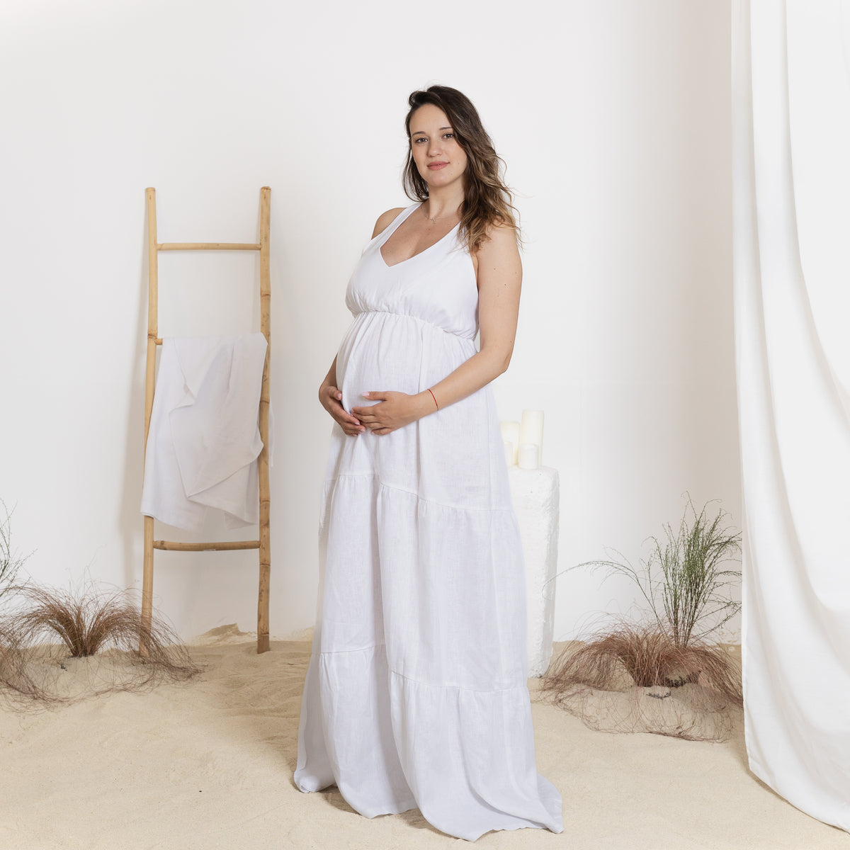 Front view of maxi linen dress