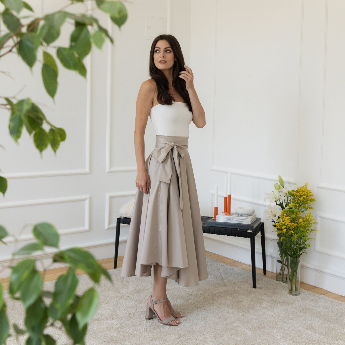 Side view of cotton skirt with bow detail
