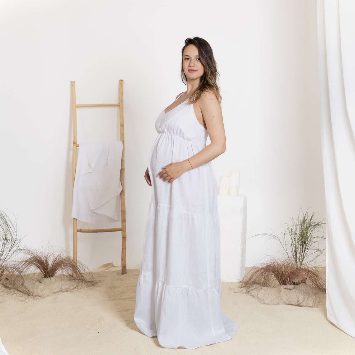 Side view of maxi linen dress