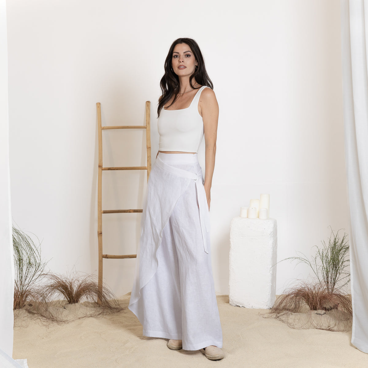 Front view of linen white pants