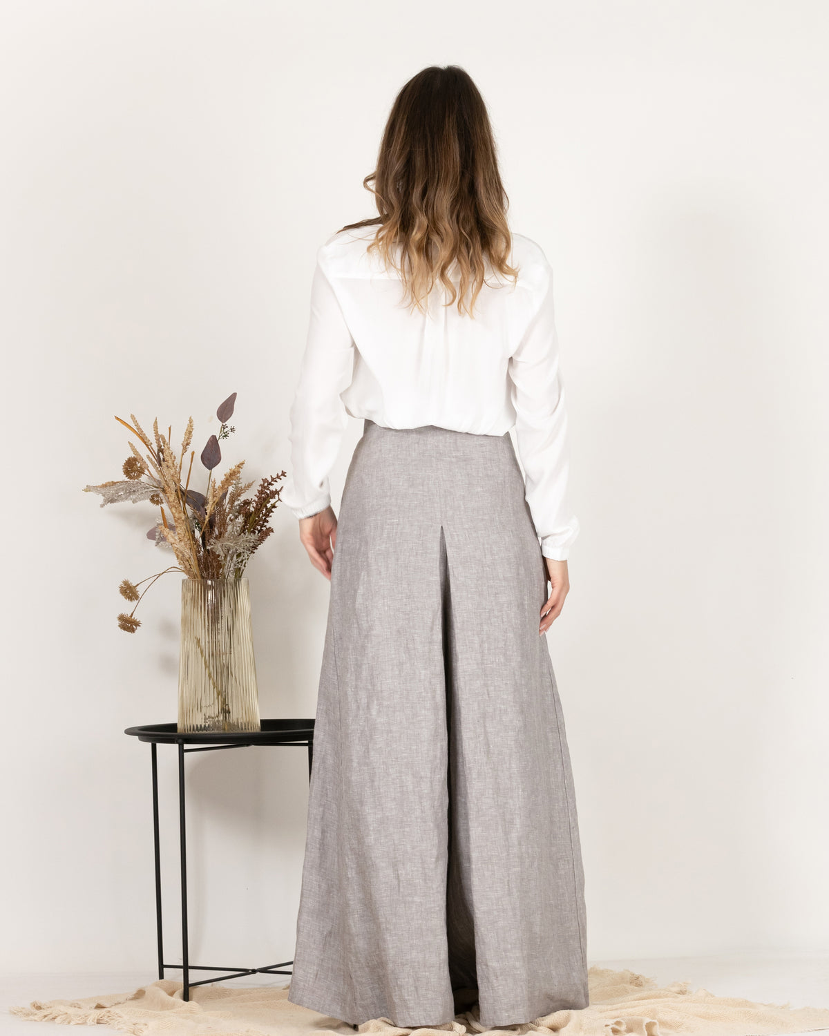 Leinenrockhose mit weitem Bein und hoher Taille