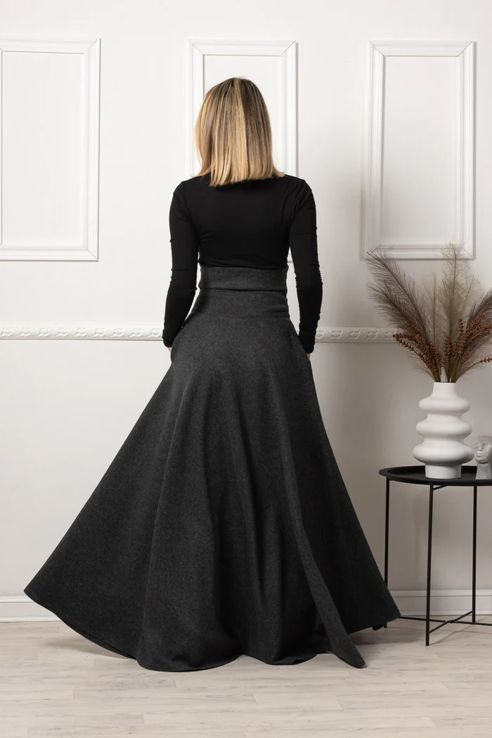 Back view of Wool maxi skirt for winter