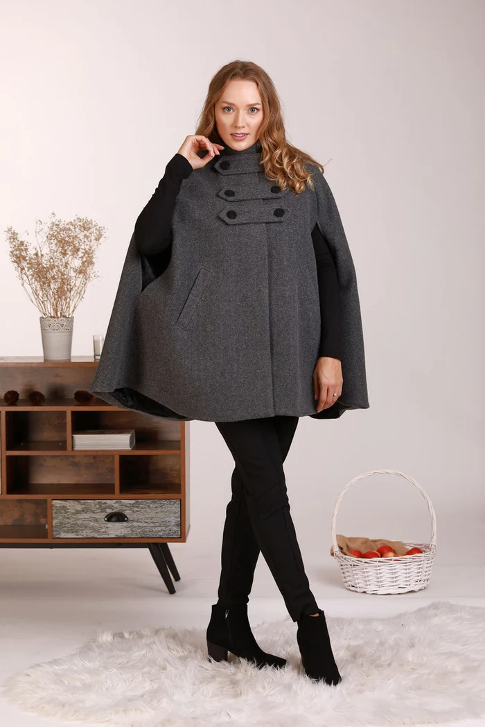 Stylish cape-style coat for cooler weather