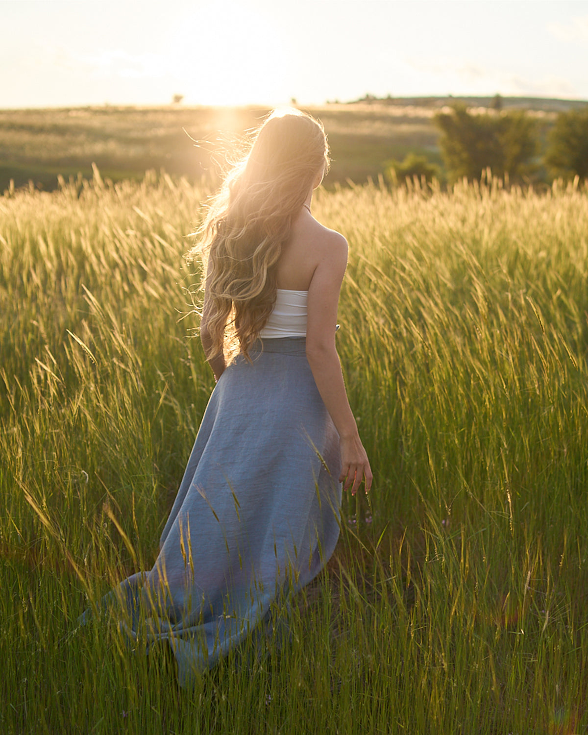 Maxi linen flutter skirt
