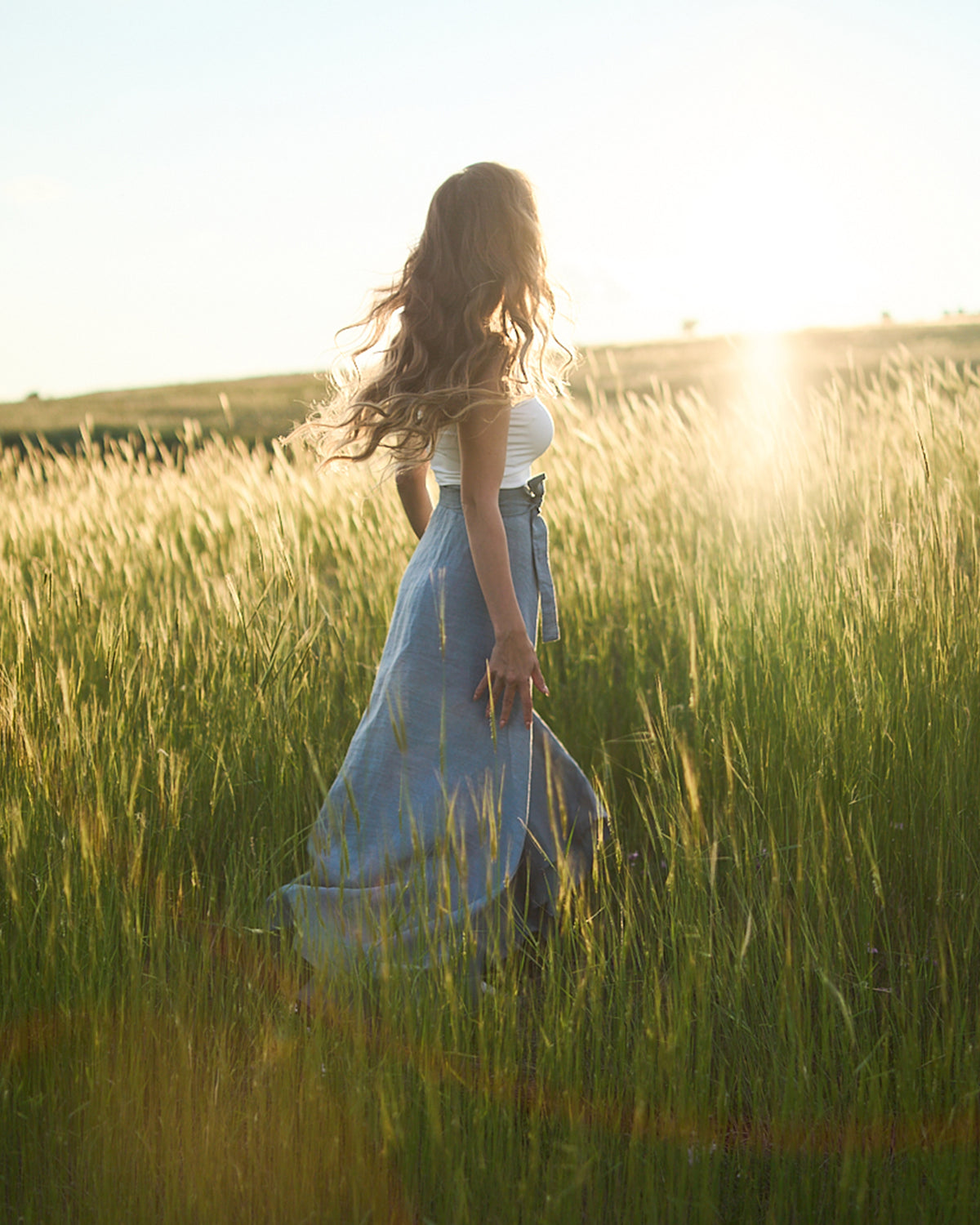 Linen skirt in dusty blue