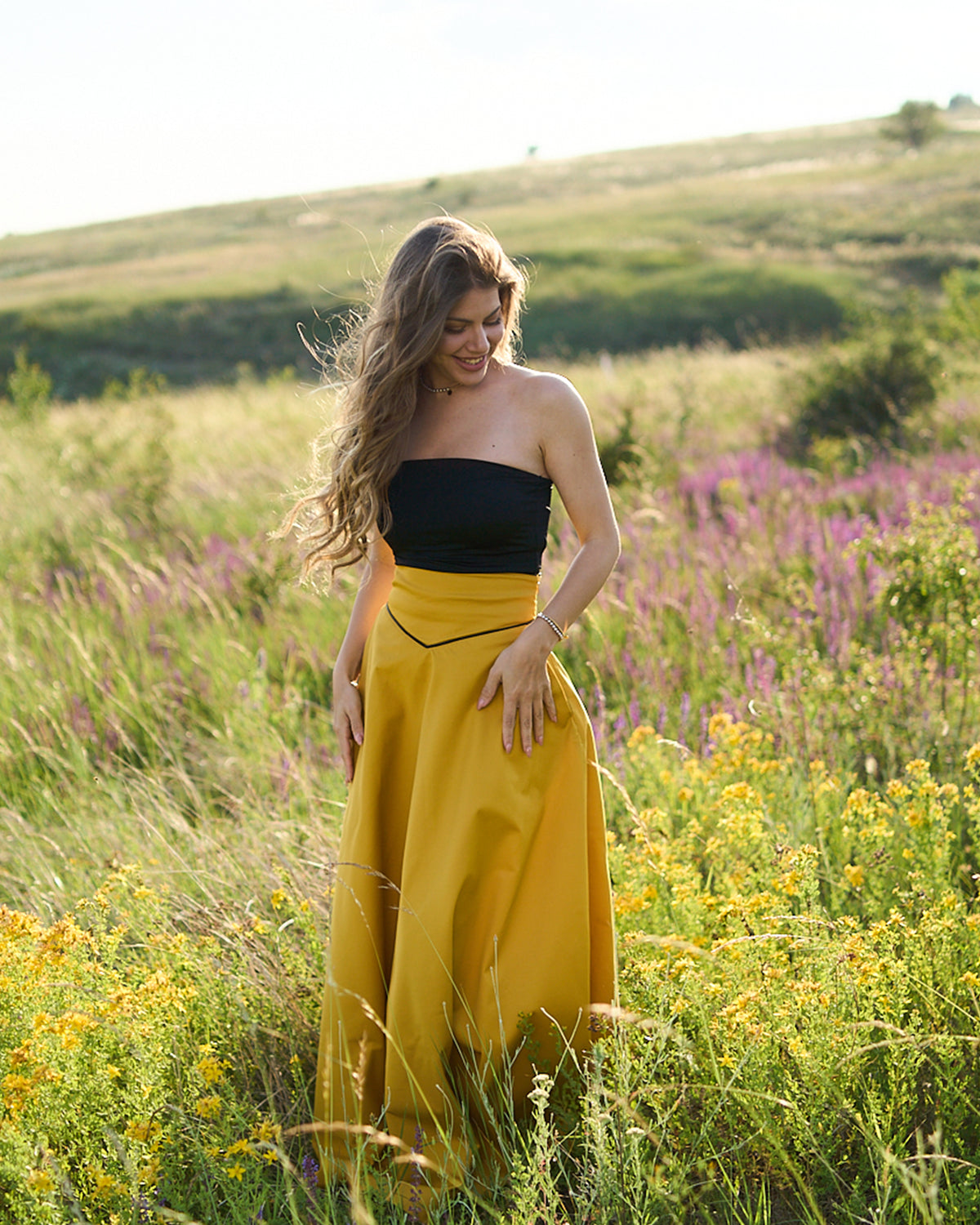 Maxi cotton skirt with pockets