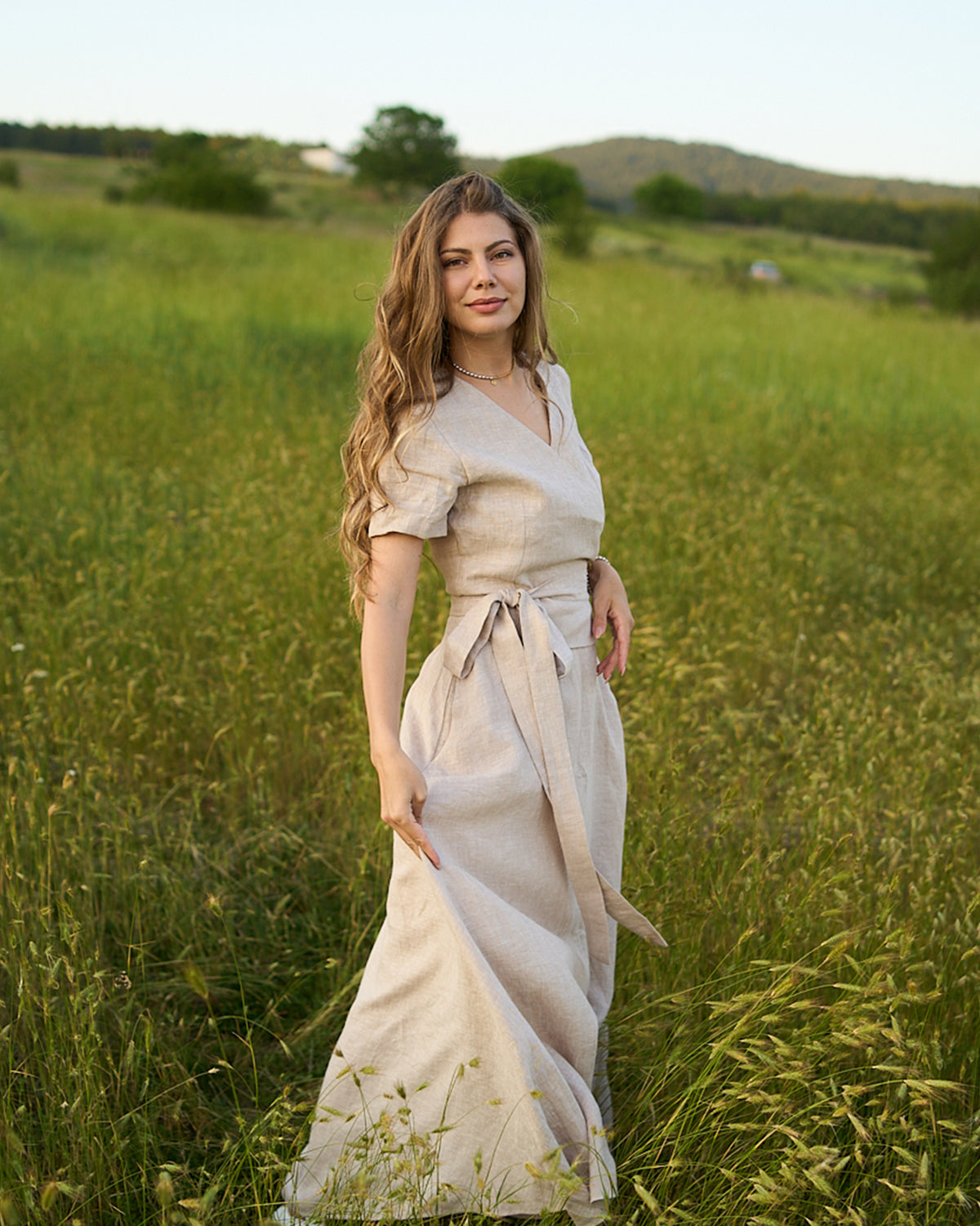 Maxi linen dress with pockets