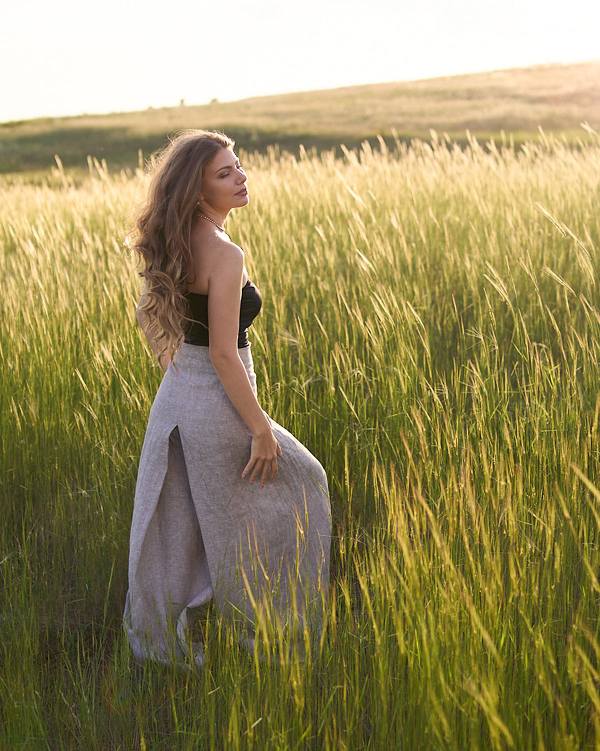 Gray melange linen pants