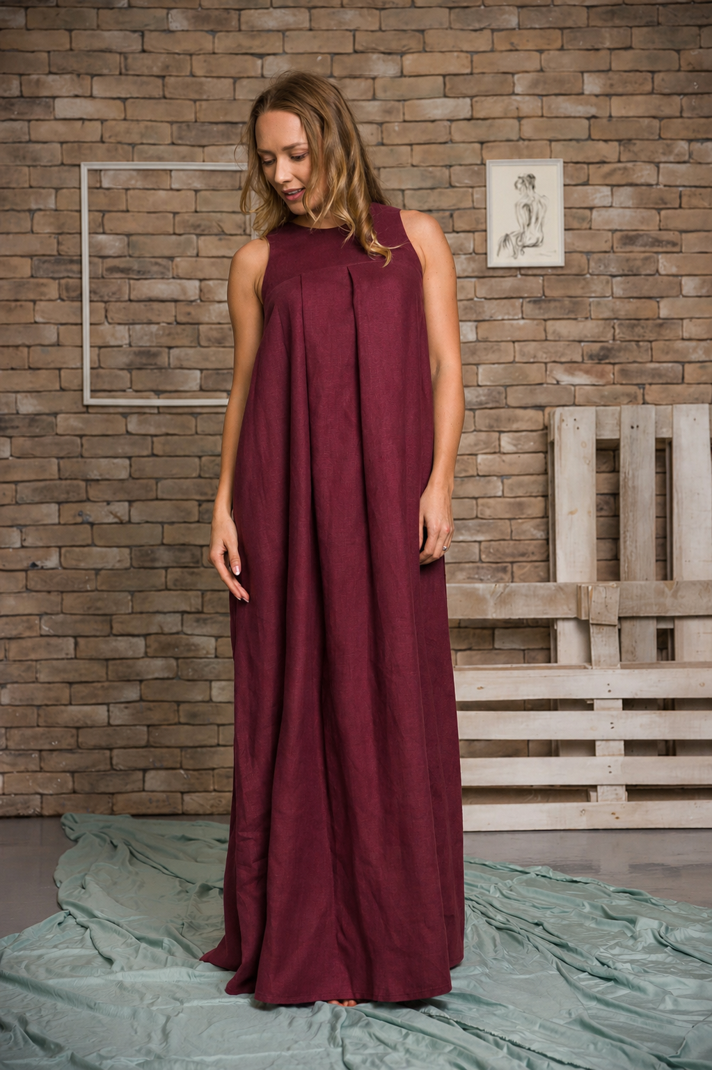 Front view of maxi linen dress