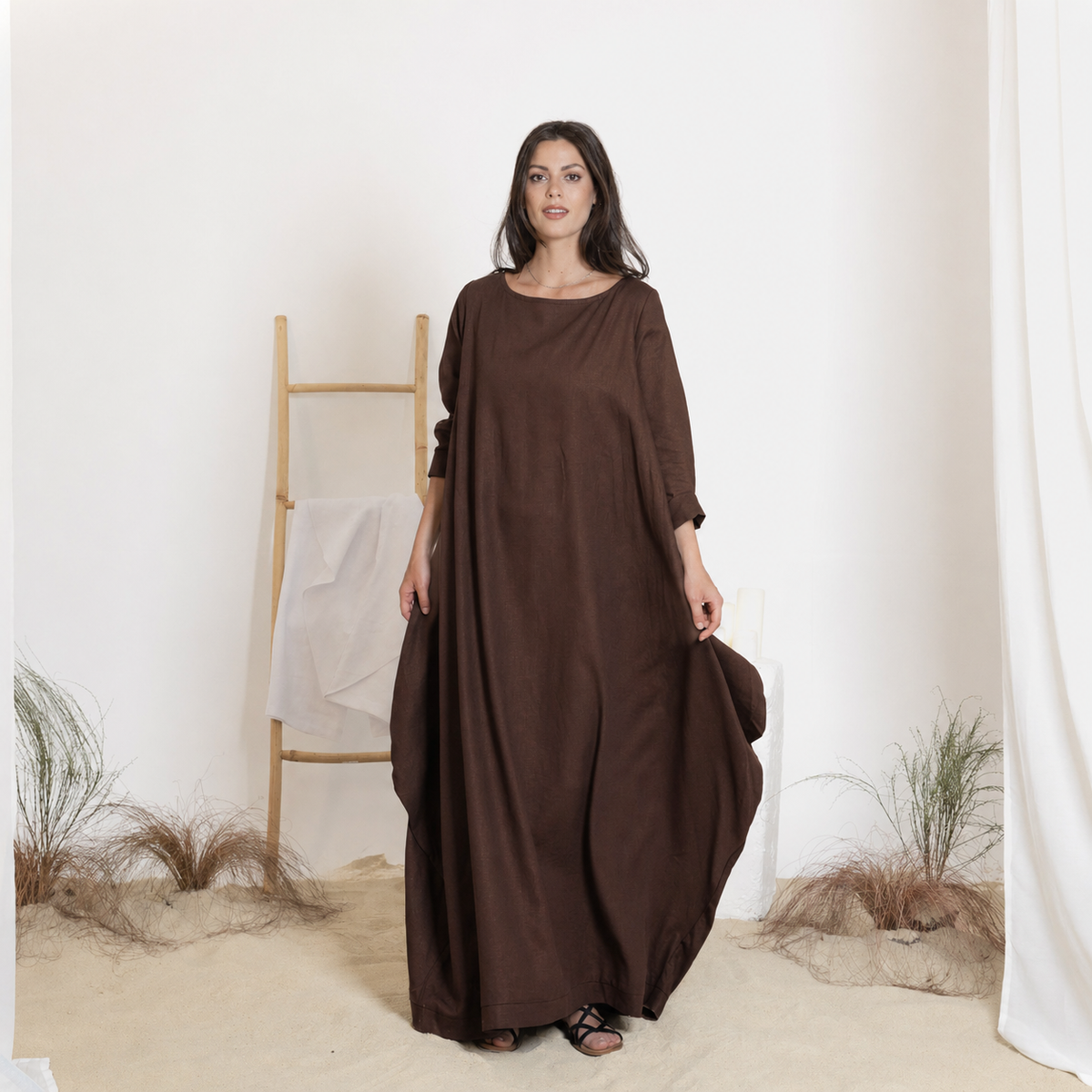 Maxi linen flared dress
