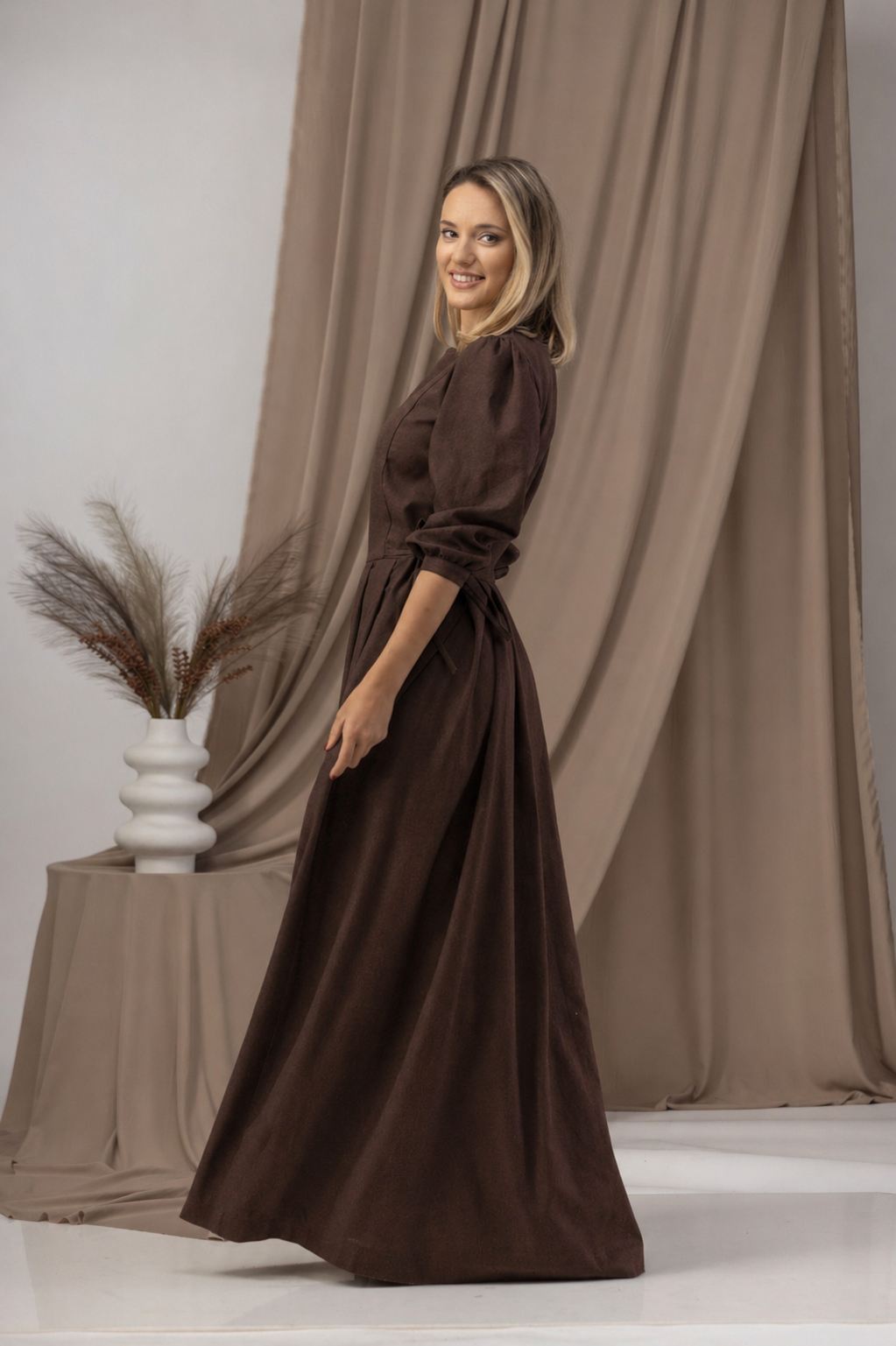 Chocolate linen dress