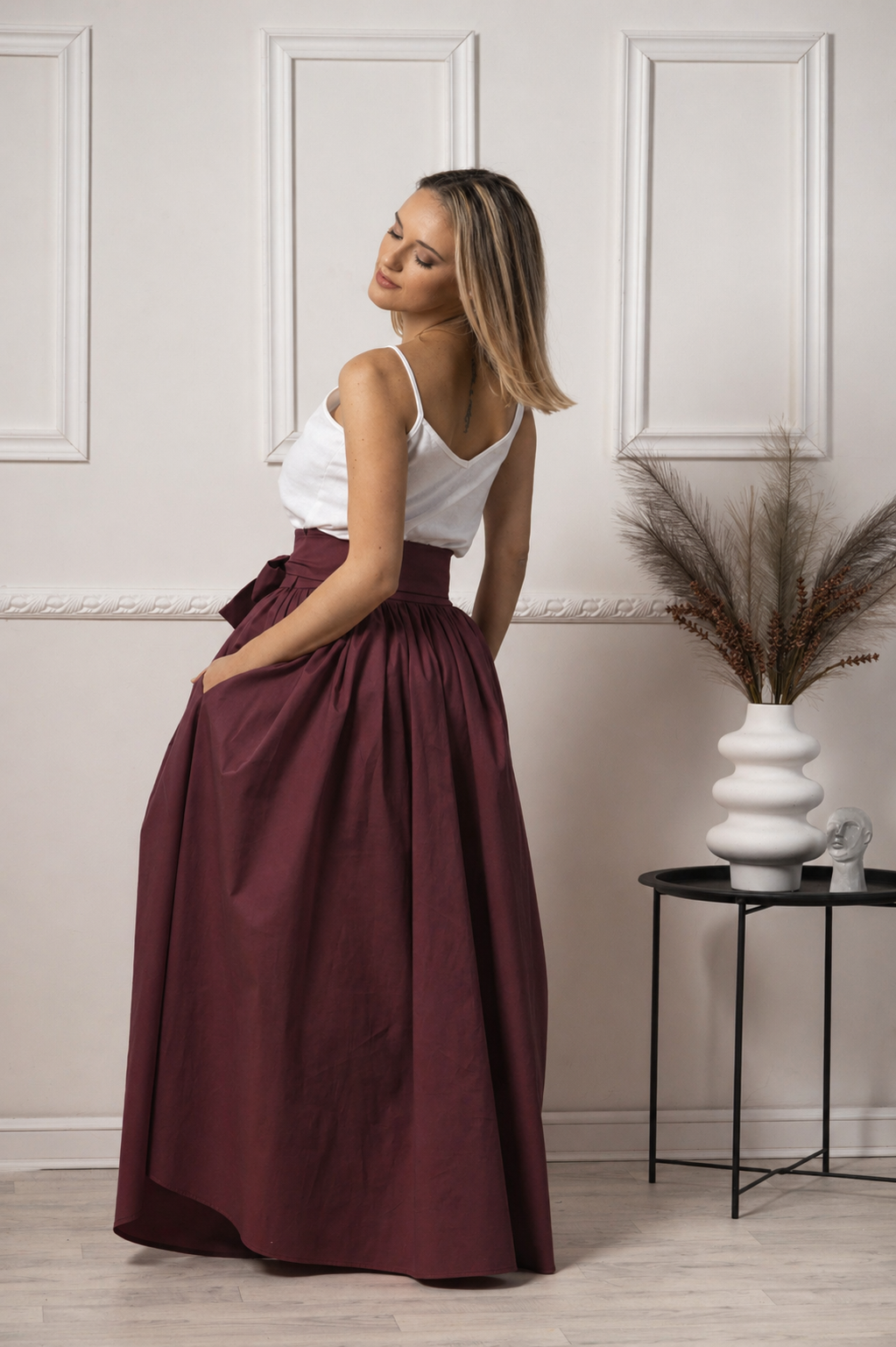 Maxi cotton burgundy skirt
