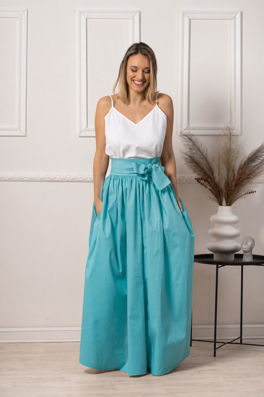 Maxi cotton turquoise skirt