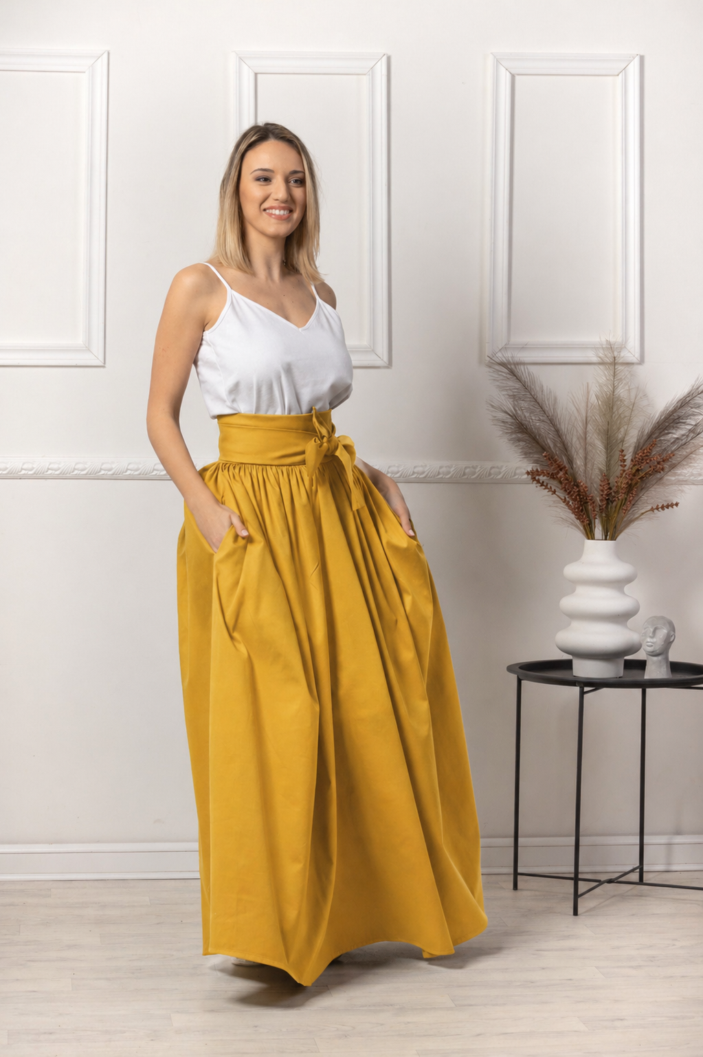 Maxi cotton skirt with bow