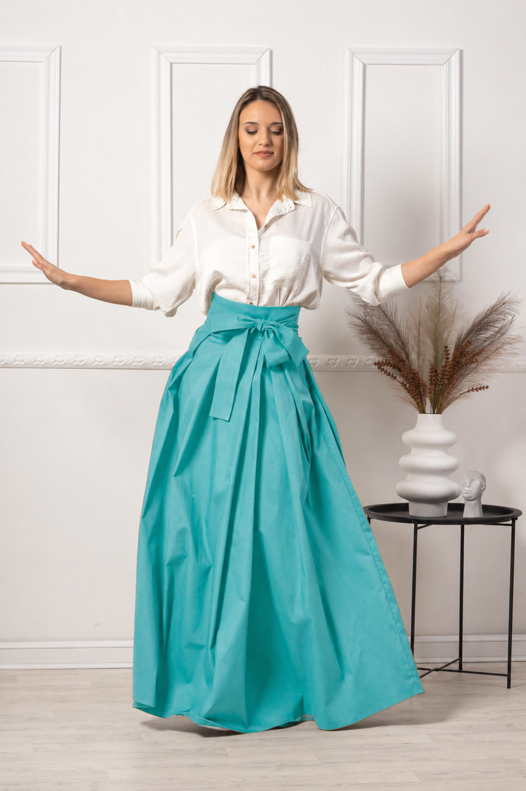 Maxi cotton skirt with bow