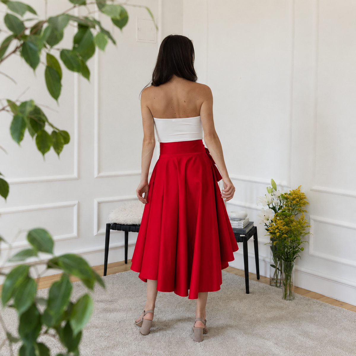 Back view of midi cotton skirt