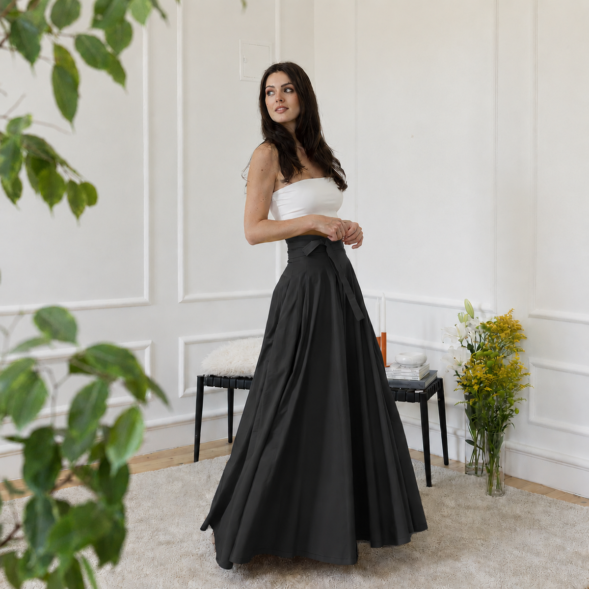Side view of maxi cotton skirt