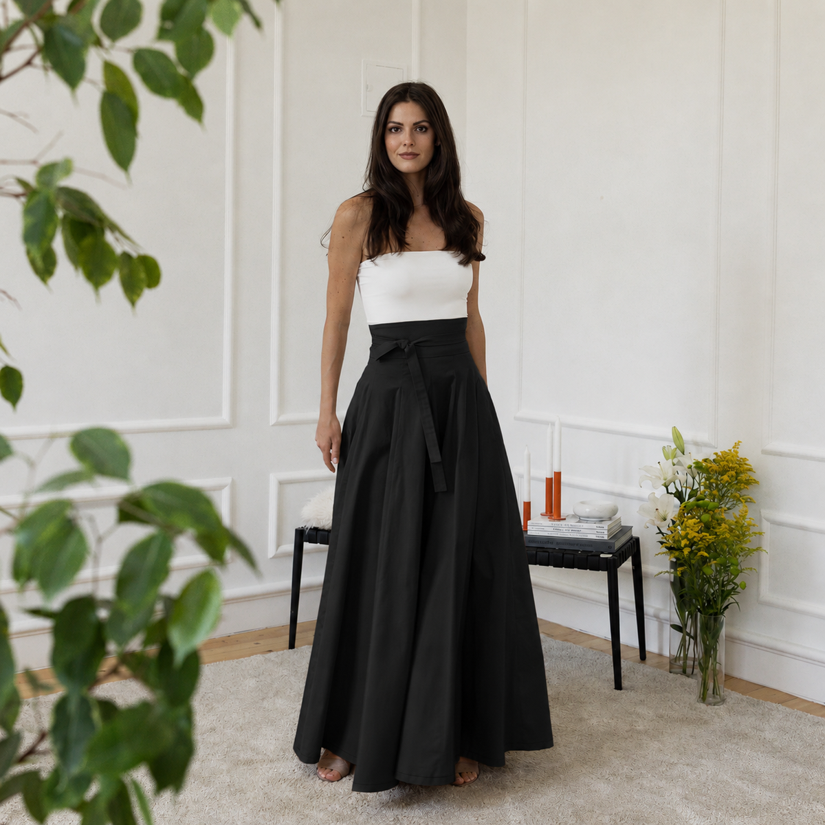 Maxi cotton black skirt